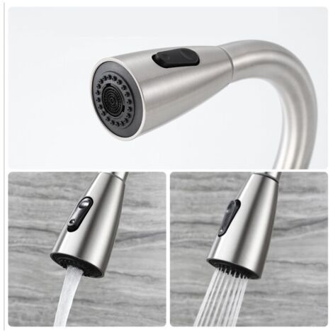 Robinet de Cuisine, Mitigeur Cuisine Rotatif à 360° avec Douchette Extractible, 3 Modes de Pulvérisation Mitigeur d'évier, Acier Inoxydable, Noir