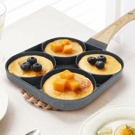 Poêle à Crêpes 7 Moules Antiadhésive - Pour œufs Au Plat, Pancakes - Compatible Induction Et Gaz, Noir