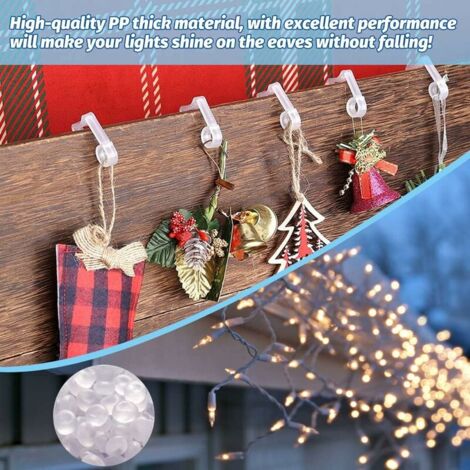150 Crochets Pour Guirlandes De Noël – Fixation Gouttière, Avant-toit, Balcon – Accroche Guirlandes Lumineuses, Décorations – Plastique Résistant, Blanc Translucide - 7