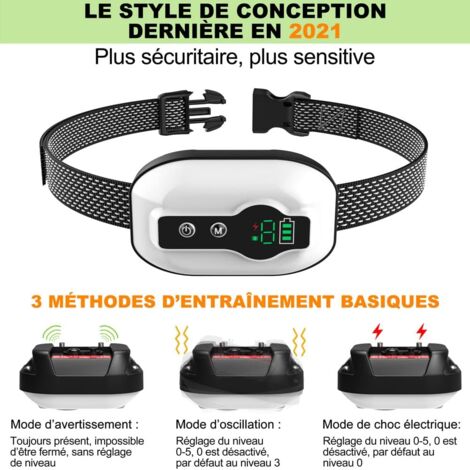 Collier Anti Aboiement Chien Rechargeable - 3 Modes Choc Électrique/Vibration/Son Aide au Dressage Inoffensif Automatique - Réglable pour Petit/Moyen/Gros Chien, Étanche IP67 Noir
