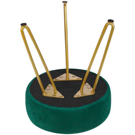 Tabouret Ottoman Rond En Velours - Pieds Métal Doré - Repose-Pieds/Siège Déco - Gris, 39x46 Cm