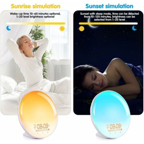 Réveil Simulateur D'aube - Lumière Jour Progressive - Haut-parleur Bluetooth - Lampe De Chevet - Cadeau Adulte/enfant