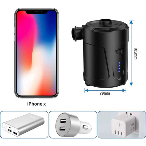 Pompe à air électrique,  Batterie Rechargeable 5000 mAh, Mini Pompe à air électrique avec 3 Buses d'air, Gonfleur Rapide pour Bateau Pneumatique / Matelas Pneumatique