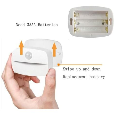 Lot de 4 lampes à détecteur de mouvement pour l'intérieur, veilleuse à détecteur de mouvement, 3 A, alimenté par batterie dans le placard, les escaliers, le couloir, la cuisine, la chambre