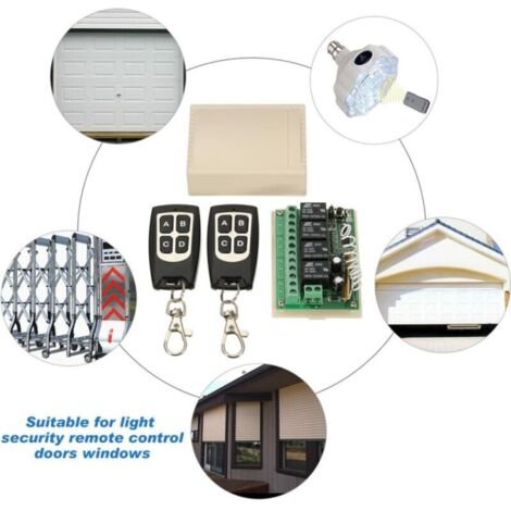 Interrupteur Sans Fil 433MHz 12V 4 Canaux - Kit 1 Récepteur + 2 Émetteurs