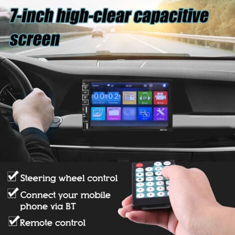 Stéréo de voiture simple DIN Écran tactile LCD 7 pouces Lecteur BT MP5 Récepteur d'autoradio FM Prise en charge TF/USB/AUX-IN Lien de téléphone portable Appel mains libres Image inversée Commande au v