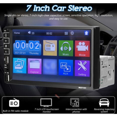 Stéréo de voiture simple DIN Écran tactile LCD 7 pouces Lecteur BT MP5 Récepteur d'autoradio FM Prise en charge TF/USB/AUX-IN Lien de téléphone portable Appel mains libres Image inversée Commande au v