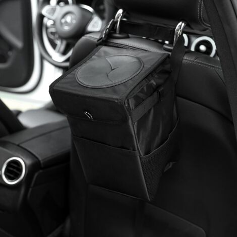 Poubelle Voiture Avec Couvercle - Mini Poubelle Porte-Gobelet - Anti-Fuite - Noir - ABS