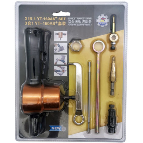 Grignoteuse Tôle Uadme - Double Tête 360° - Pour Plaque Métal 1.8mm - Compatible Perceuse - Atelier Bricolage