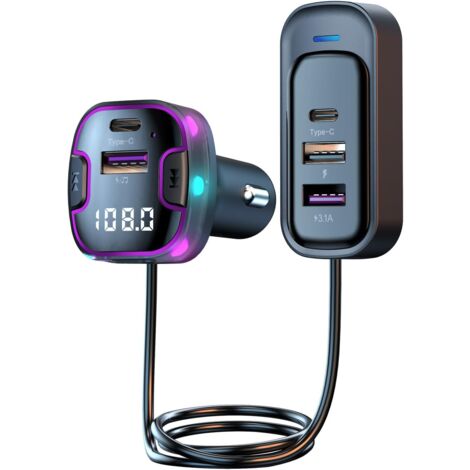 Adaptateur Bluetooth 5.3 Pour Voiture - 4 Ports De Charge 54W, FM, Commande Vocale, Mains Libres