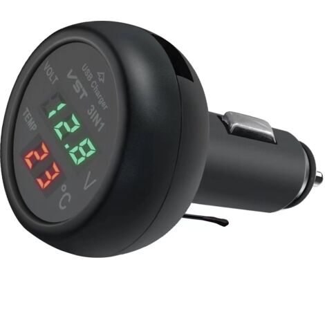 Voltmètre Numérique 3 En 1 Voiture – Jauge 12/24V, Thermomètre, Chargeur USB