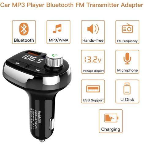 Adaptateur Allume-cigare Double USB + Radio Sans Fil - Bluetooth & Charge Rapide - Noir - Neuf
