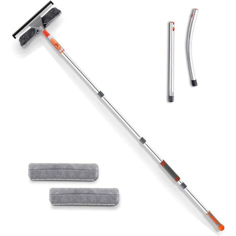 Kit 2 En 1 Microfibre Raclette 4.3m Nettoyeur De Vitres Extensible, équipement De Nettoyage De Vitres 2 En 1, Outil De Nettoyage Télescopique De 210 Cm Pour Vitres De Voiture Hautes Fenêtres
