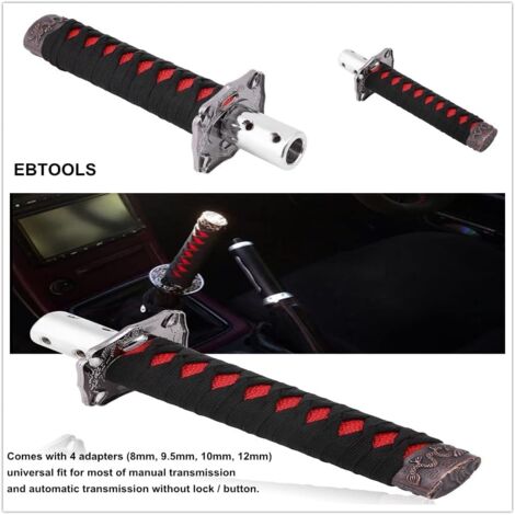 Levier Style épée Japonais Pommeau Levier Vitesse Style épée Japonaise - Acier Carbone Et Bois - 4 Adaptateurs 8-12mm - Universel Manuelle/automatique Styling Automobile