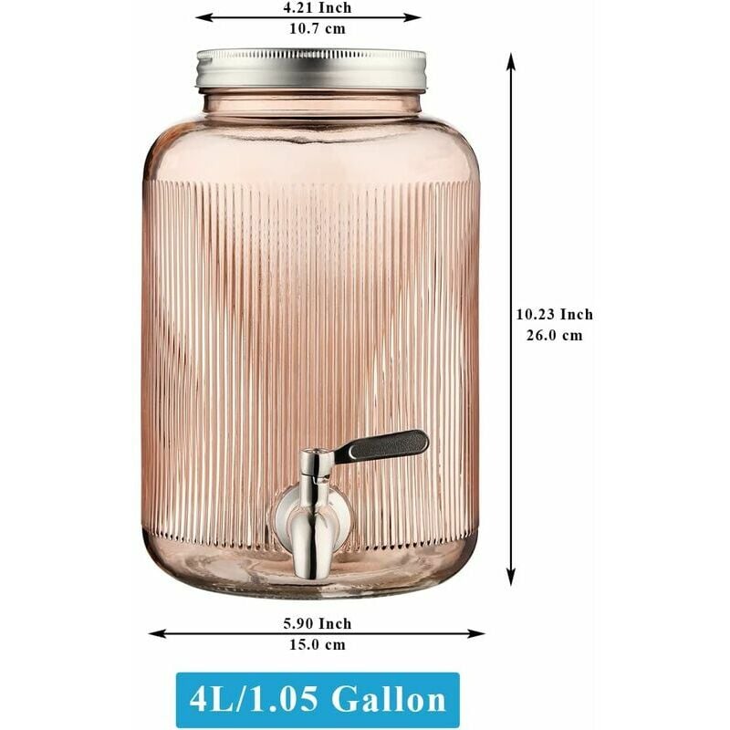 distributeur boisson en verre, réfrigérateur 4L avec robinet étanche en  acier inoxydable, distributeur de jus BBQ, pique-, fête à la piscine et  événement social (rose)