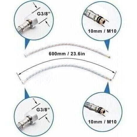 Tigrezy-Tuyau pour Robinet Universel G1/2 Tuyau de Raccordement Flexible SUS304 Acier Inoxydable pour Mitigeur Eau Chaude et Froide Evier Cuisine Sall de Bain Longueur 600 mm 2pcs