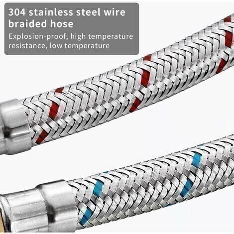 Tigrezy-Tuyau pour Robinet Universel G1/2 Tuyau de Raccordement Flexible SUS304 Acier Inoxydable pour Mitigeur Eau Chaude et Froide Evier Cuisine Sall de Bain Longueur 600 mm 2pcs
