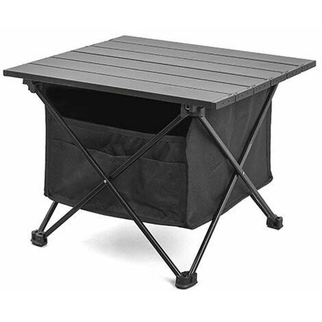 Table de Camping Pliante en Aluminium pour 4-6 Personnes Charge 50 KG  Plateau Enroulable à Latte et Sac de Transport Noir - Costway
