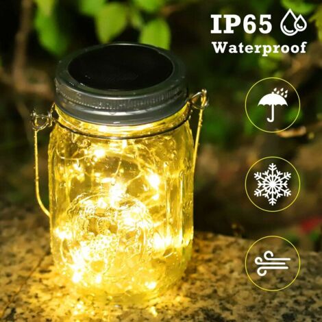 3 Pièces Lanternes Solaire Exterieur - 30LED Lampe Solaire Exterieur Jardin, IP65 Imperméable Lanterne Exterieur, Mason Jar Lampe Solaire Suspendues pour Jardin Arbre Terrasse Décoration(Blanc chaud)