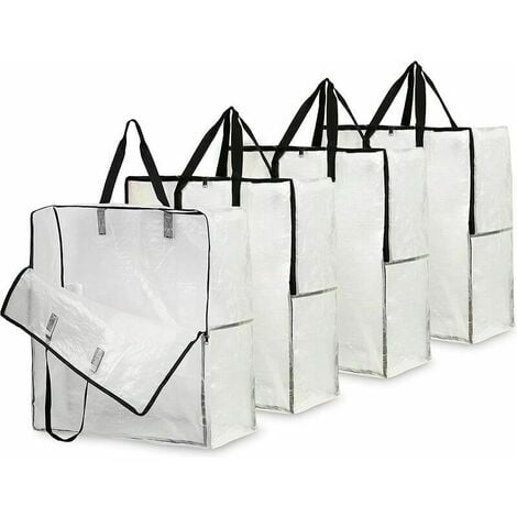 Lot de 4 grands sacs de rangement Heavy Duty avec fermetures éclair et  poche pour