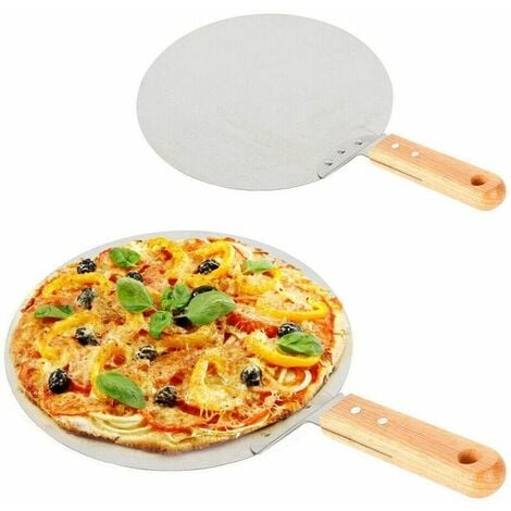 Pelle à pizza ronde en métal de 12 pouces en acier inoxydable, grande  spatule à pizza avec manche en bois 