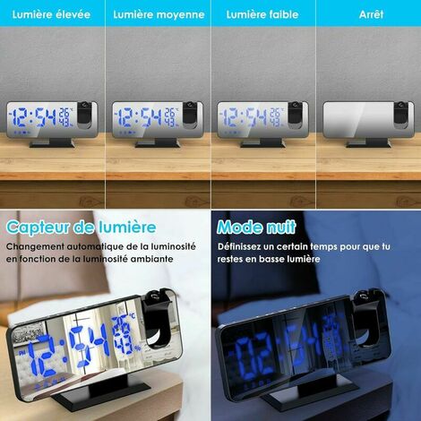 Tigrezy - réveil projecteur de plafond - avec écran de rétroviseur de 7,5 pouces - port USB
