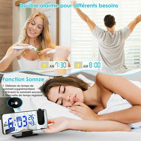 Tigrezy - réveil projecteur de plafond - avec écran de rétroviseur de 7,5 pouces - port USB