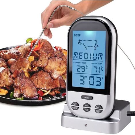 Thermomètre À Viande Sans Fil Intelligent À Longue Portée Pour La Rotisserie De Fumoir De Barbecue De Cuisine De Gril De Four Avec 1 Sonde Et Deux Cap
