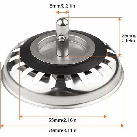 Lot De 2 Bouchon Evier Cuisine Inox, Filtre Evier Cuisine Universel 79.3mm,  Bouchon De Bonde Evier Antiblocage En Acier Inoxydable , Pour Cuisine Et S