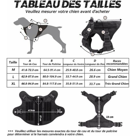 Tigrezy Harnais Tactiques pour Chien M Noir, Gilets à Anneaux pour Chiens de Travail Militaires d’Entraînement sans Tension