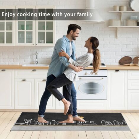 Tigrezy Lot de 2 tapis de cuisine lavables - Motif : tapis de cuisine antidérapant - Pour cuisine, salle à manger, 40 x 120 cm + 40 x 60 cm (chapeau de chef)
