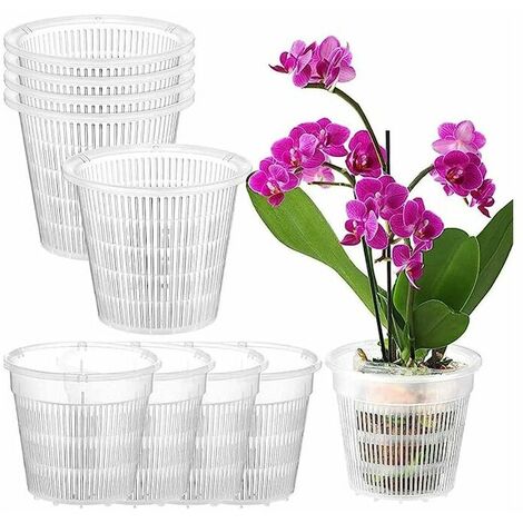 Lot de 3 pots à orchidées avec soucoupe, transparent, diamètre 15 cm, pot à  orchidée, pot en plastique, pot à orchidée, pot à arrosage automatique