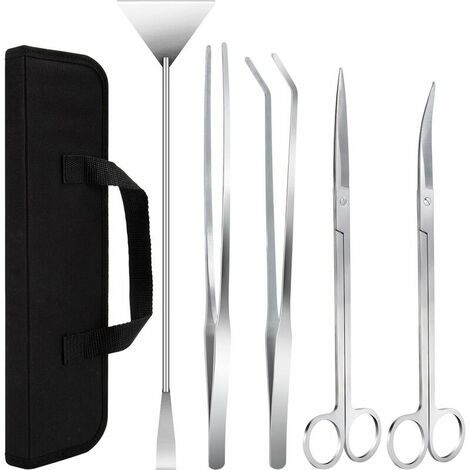 Kit D'outils Aquarium En Acier Inoxydable - Pince Droite/courbée, Ciseaux, Spatule, Sac, Pour Plantes Aquatiques