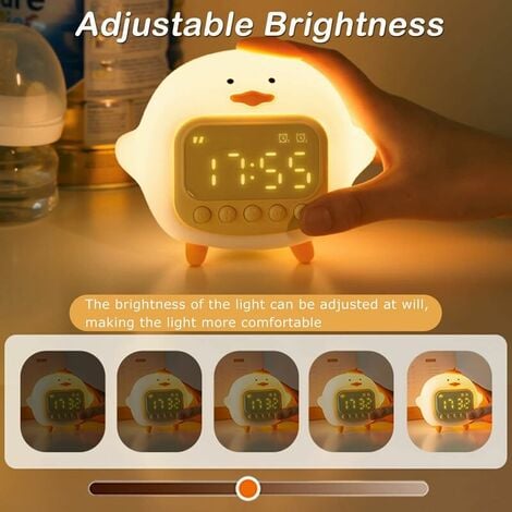 Joli réveil veilleuse en forme de canard, luminosité réglable, lampe  portable rechargeable en silicone pour décoration