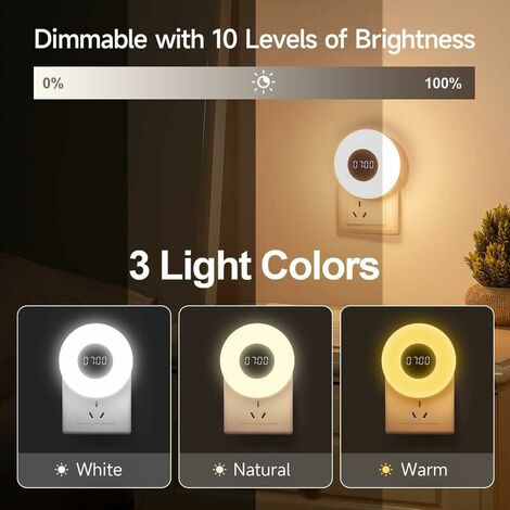 Lampe de nuit, 3 couleurs et 10 niveaux de luminosité, veilleuse, prise,  prise pour