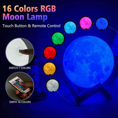 Lampe lune LED 15cm avec télécommande,lampe lune 3D 16 couleurs de lumière  changeantes,décoration lune