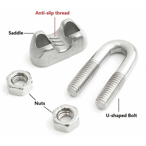 Lot De 10 Colliers De Serrage Acier Inoxydable 304 - M12 (1,27 Cm) - Avec Boulon En U - Pour Câbles Et Cordes