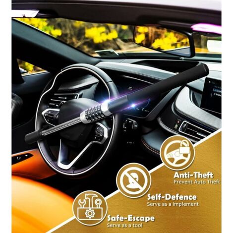 Antivol Volant Voiture Blueshyhall – Barre Antivol Canne Avec Marteau Sécurité & Clés (Noir)