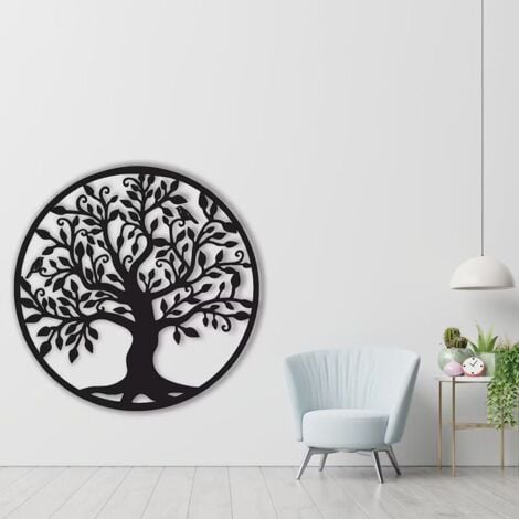 Tigrezy Décoration murale en métal Cadre Arbre de Vie Deco murale noir industrielle Tableau grand modern original pour salon (40 x 40 cm)