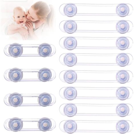 8 Verrous De Sécurité Enfant – Pour Tiroirs, Placards, Frigo – Adhésif Fort – Noir Et Blanc