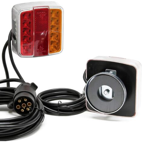 WilTec Feux Arrière De Remorque - Fiche 7 Broches, Câble 7,5 M & 2,5 M - Support