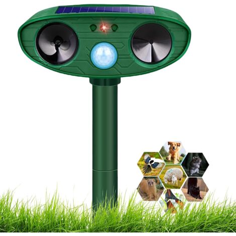 Répulsif Solaire Ultrason - Anti Chats/Chiens/Oiseaux - 10m Portée - IP44