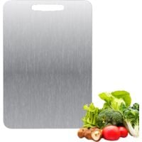 Planche à découper en titane - En acier inoxydable des deux côtés - Sans BPA - Pour la cuisine, la viande, le pain, les légumes, les fruits (34 x 23 cm)