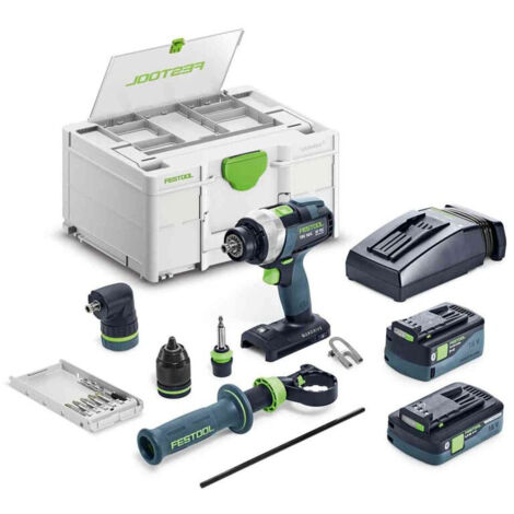 Festool – Perceuse-visseuse sans fil 18V avec 2 batteries 4.0Ah et 5.0Ah – Moteur Brushless – Couple 50Nm pour perçage bois jusqu'à 70mm – 577612