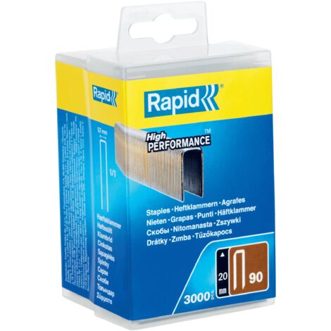 RAPID - Agrafes à couronnes étroites n°90/20mm - Boîte polypro 3000 - Fixation de panneaux de bois épais - (5000123)