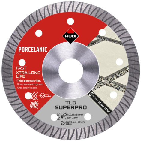 Rubi – Disque diamant pour meuleuse 125mm – Alésage 22,2mm – Coupe à sec pour grès cérame jusqu'à 20mm d'épaisseur – 41901