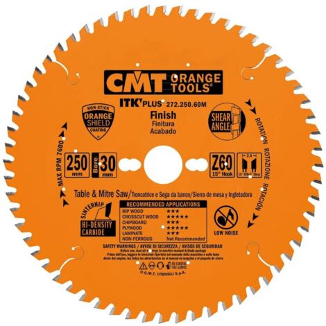 CMT – Lame de scie circulaire 250mm – Alésage 30mm – 60 dents – Pour bois dur et métal – Ultra ITK