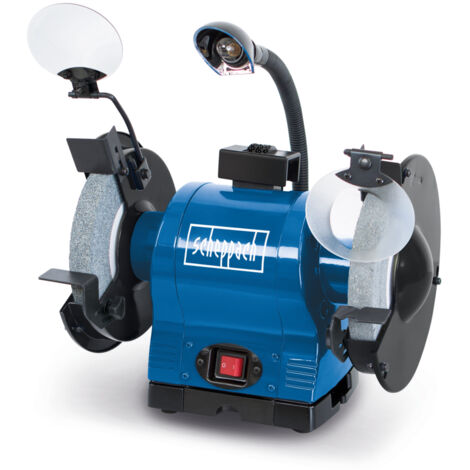 Scheppach Touret Mixte BG200 - 550W - Meules Ø200 mm - Grain 36 et Grain 60 - Pare-étincelles - Porte-outils réglables - Réservoir d'eau intégré - Lampe orientable