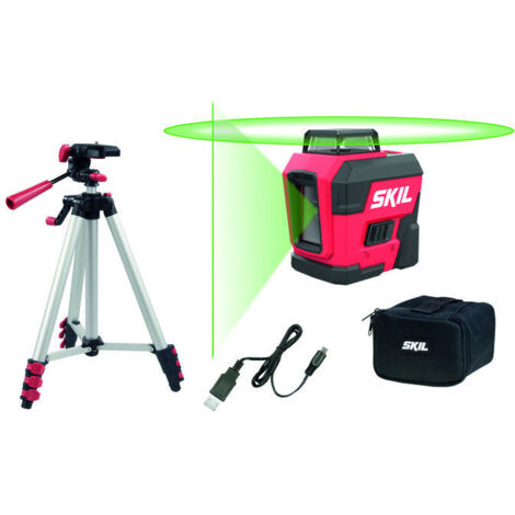Niveau laser de ligne transversale – Laser vert 30m – Autonome avec batterie Lithium 2.0Ah – Précision ±0,5mm/m – Trépied inclus – Skil