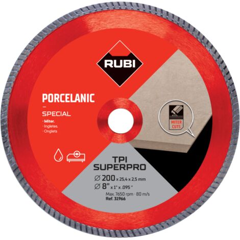 Rubi – Disque diamant pour meuleuse 200 mm – TURBO Spécial Onglet – Épaisseur 2,5 mm – Coupe nette pour grès cérame (1/4)